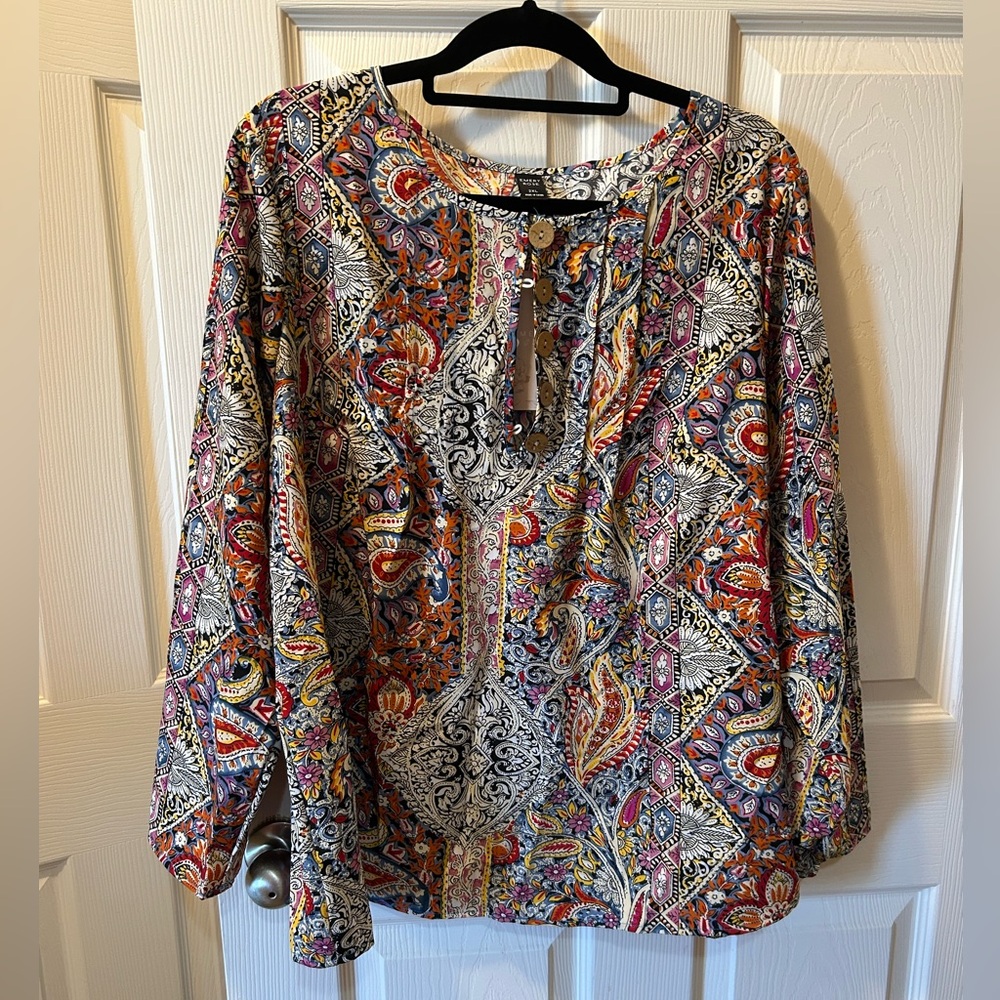 Emery Rose 2XL Brown and Orange Paisley Blouse Long Sleeve NWT